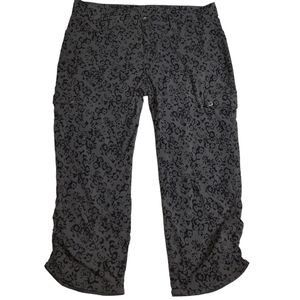 Eddie Bauer Travex Gray Floral Ruched Leg Cargo Crop Capri Pant SZ 8